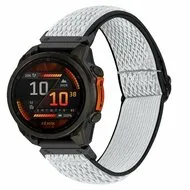 Elastische Solo Loop nylon bandje - Wit met zwart - Garmin Forerunner 745 / 935 / 945 / 955 / 965 / 970 by Watchbandjes-shop – product photo
