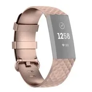 Fitbit Charge 3 & 4 siliconen diamant pattern bandje - Maat: Large - Rosé goud van Watchbandjes-shop – productfoto