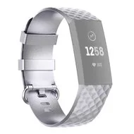 Fitbit Charge 3 & 4 siliconen diamant pattern bandje - Maat: Small - Zilver van Watchbandjes-shop – productfoto