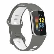 FitBit Charge 5 & 6 Sportbandje met dubbele lus - Grijs / wit - Tweekleurig - Maat: L by Watchbandjes-shop – product photo