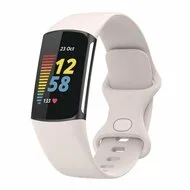 FitBit Charge 5 & 6 Sportbandje met dubbele lus - Maanwit - Maat: S van Watchbandjes-shop – productfoto