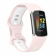 FitBit Charge 5 & 6 Sportbandje met dubbele lus - Roze / wit - Tweekleurig - Maat: L van Watchbandjes-shop – productfoto