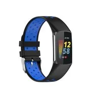 FitBit Charge 5 & 6 Sportbandje met gesp - Zwart / blauw - Tweekleurig - Maat: L by Watchbandjes-shop – product photo