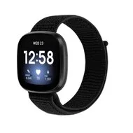 Fitbit Versa 3 & Sense 1 - Sport loop nylon bandje - Zwart van Watchbandjes-shop – productfoto