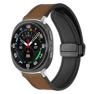 Leer + siliconen bandje - Donkerbruin - Samsung Galaxy Watch 8 - 40mm / 44mm van Watchbandjes-shop – productfoto