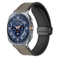 Leer + siliconen bandje - Grijs - Samsung Galaxy Watch Ultra / Ultra 2 - 47mm van Watchbandjes-shop – productfoto