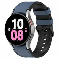 leer + siliconen bandje - Maat: large - Donkerblauw - Samsung Galaxy Watch 6 Classic - 47mm & 43mm by Watchbandjes-shop – product photo