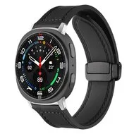 Leer + siliconen bandje - Zwart - Samsung Galaxy Watch 8 Classic - 46mm van Watchbandjes-shop – productfoto