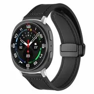 Leer + siliconen bandje - Zwart - Samsung Galaxy Watch 9 - 40mm / 44mm van Watchbandjes-shop – productfoto