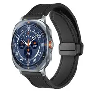 Leer + siliconen bandje - Zwart - Samsung Galaxy Watch Ultra / Ultra 2 - 47mm van Watchbandjes-shop – productfoto