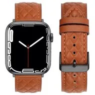 Leren bandje met diamant patroon - Bruin - Geschikt voor Apple Watch 44mm / 45mm / 46mm / 49mm by Watchbandjes-shop – product photo