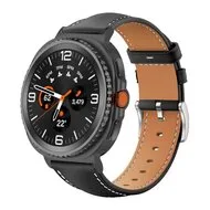 Leren bandje met zwarte connector - Zwart - Samsung Galaxy Watch 8 Classic - 46mm by Watchbandjes-shop – product photo