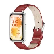 Leren bandje - Rood (zilveren connector) - Huawei Band 11 / 11 pro by Watchbandjes-shop – product photo