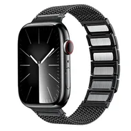 Luxe magnetische RVS band - Zwart - Geschikt voor Apple Watch 44mm / 45mm / 46mm / 49mm by Watchbandjes-shop – product photo
