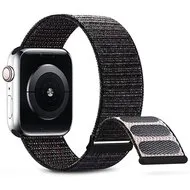 Nylon sport loop band - Zwart gemêleerd - Extra sterke klittenbandsluiting - Geschikt voor Apple Watch 38mm / 40mm / 41mm / 42mm fra Watchbandjes-shop – produktbillede