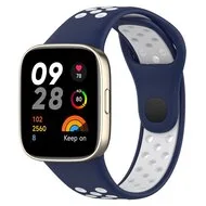 Siliconen sportband - Donkerblauw met wit - Xiaomi Redmi Watch 3 by Watchbandjes-shop – product photo