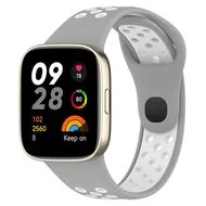 Siliconen sportband - Grijs met wit - Xiaomi Redmi Watch 3 van Watchbandjes-shop – productfoto