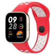 Siliconen sportband - Rood met wit - Xiaomi Redmi Watch 3 van Watchbandjes-shop – productfoto
