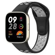 Siliconen sportband - Zwart met grijs - Xiaomi Redmi Watch 3 van Watchbandjes-shop – productfoto