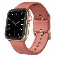 Soft siliconen bandje met gespsluiting - Donker koraal - Geschikt voor Apple Watch 44mm / 45mm / 46mm / 49mm van Watchbandjes-shop – productfoto