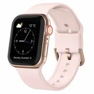 Soft siliconen bandje met gespsluiting - Lichtroze - Geschikt voor Apple Watch 44mm / 45mm / 46mm / 49mm by Watchbandjes-shop – product photo