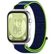Sport loop nylon bandje - Blauw met lime groen - Huawei Watch Fit 5 / 4 / 3 van Watchbandjes-shop – productfoto