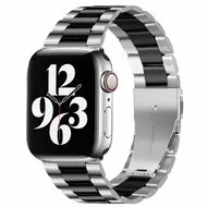 Stalen schakelband - Zilver met zwart - Geschikt voor Apple watch 38mm / 40mm / 41mm / 42mm van Watchbandjes-shop – productfoto