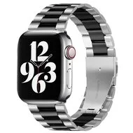 Stalen schakelband - Zilver met zwart - Geschikt voor Apple watch 44mm / 45mm / 46mm / 49mm van Watchbandjes-shop – productfoto