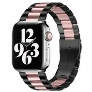 Stalen schakelband - Zwart met roze - Geschikt voor Apple watch 38mm / 40mm / 41mm / 42mm by Watchbandjes-shop – product photo