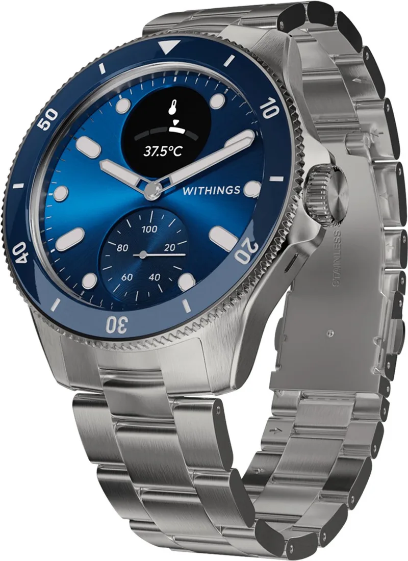 ScanWatch Nova - 42mm Hybride Smartwatch - ECG, AFib Detectie, SpO₂ Meter, Hartslagmeter, Slaaptracker, 24/7 Temperatuurmeting, 35 Dagen Batteri, Saffierglas, 10 ATM Waterdicht von Withings in Blau – Produktfoto