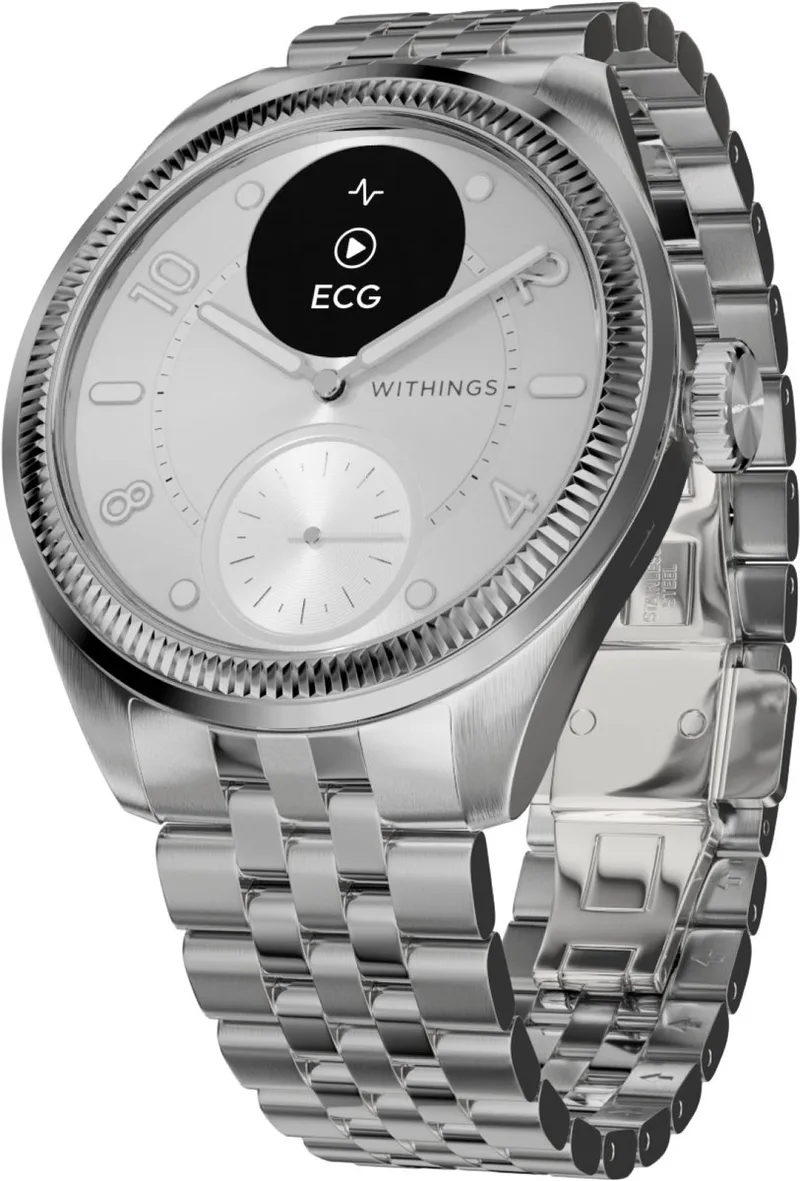 ScanWatch Nova Brilliant - 39mm Hybride Smartwatch – ECG, AFib Detectie, SpO₂ Meter, Hartslagmeter, Slaaptracker, Menstruatiecyclus Tracking, 24/7 Temperatuurmeting, 35 Dagen Batterij, Saffierglas, 5 ATM Waterdicht by Withings in Titanium – product photo