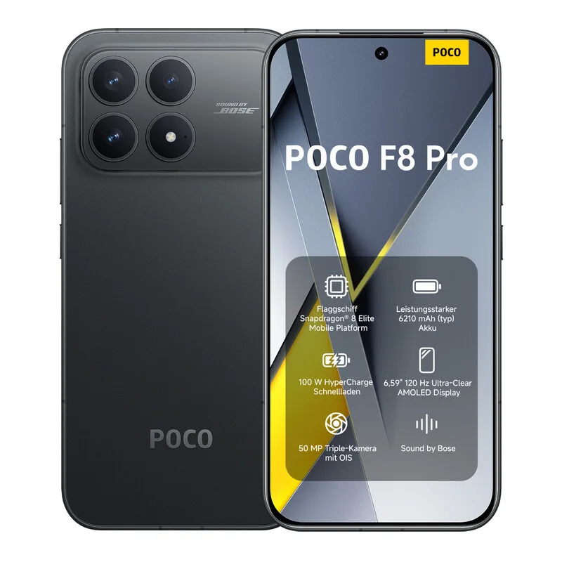 F8 Pro Schwarz 12 GB RAM 512 GB ROM, Snapdragon 8 Elite Prozessor, 8500 mAh Akku, ultrahelles AMOLED-Display, 50 MP Light Fusion 600 Hauptkamera mit OIS eSIM, Dual-SIM, NFC van Xiaomi – productfoto