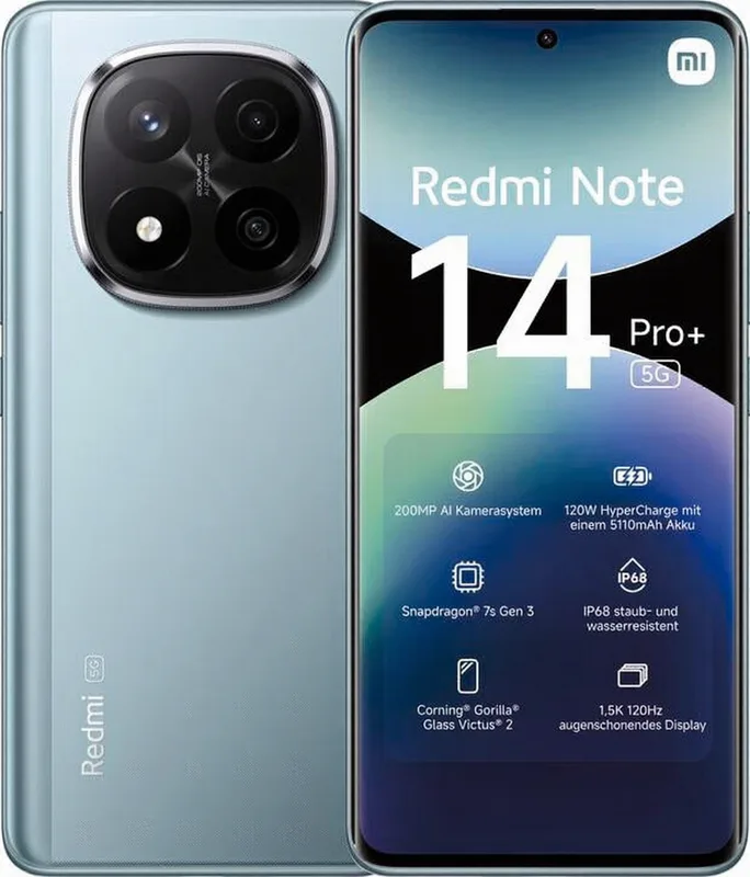 Note 14 Pro Plus 5G 256 GB frostblau, Dual-SIM, 5110 mAh Akku kompatibel mit 120 W Schnellladung de Xiaomi – photo produit