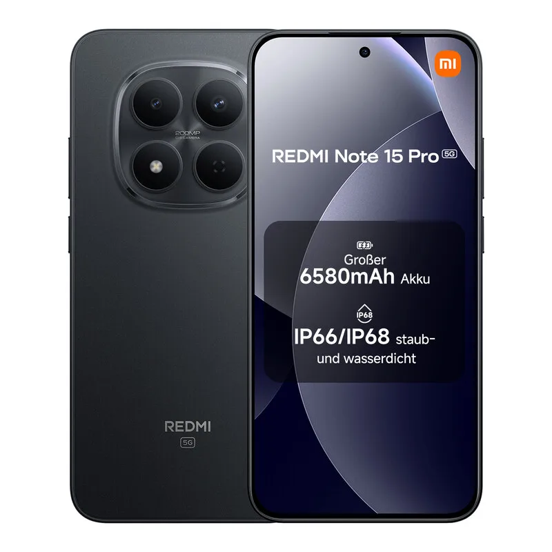 Note 15 Pro 5G Original Offiziell Mit Offizieller Garantie Schwarz 12 GB RAM 512 GB ROM, 6580 mAh Massiver Akku, IP66/IP68, Neue 200 MP Kamera, 6,83 Zoll AMOLED 1,5K Display fra Xiaomi – produktbillede