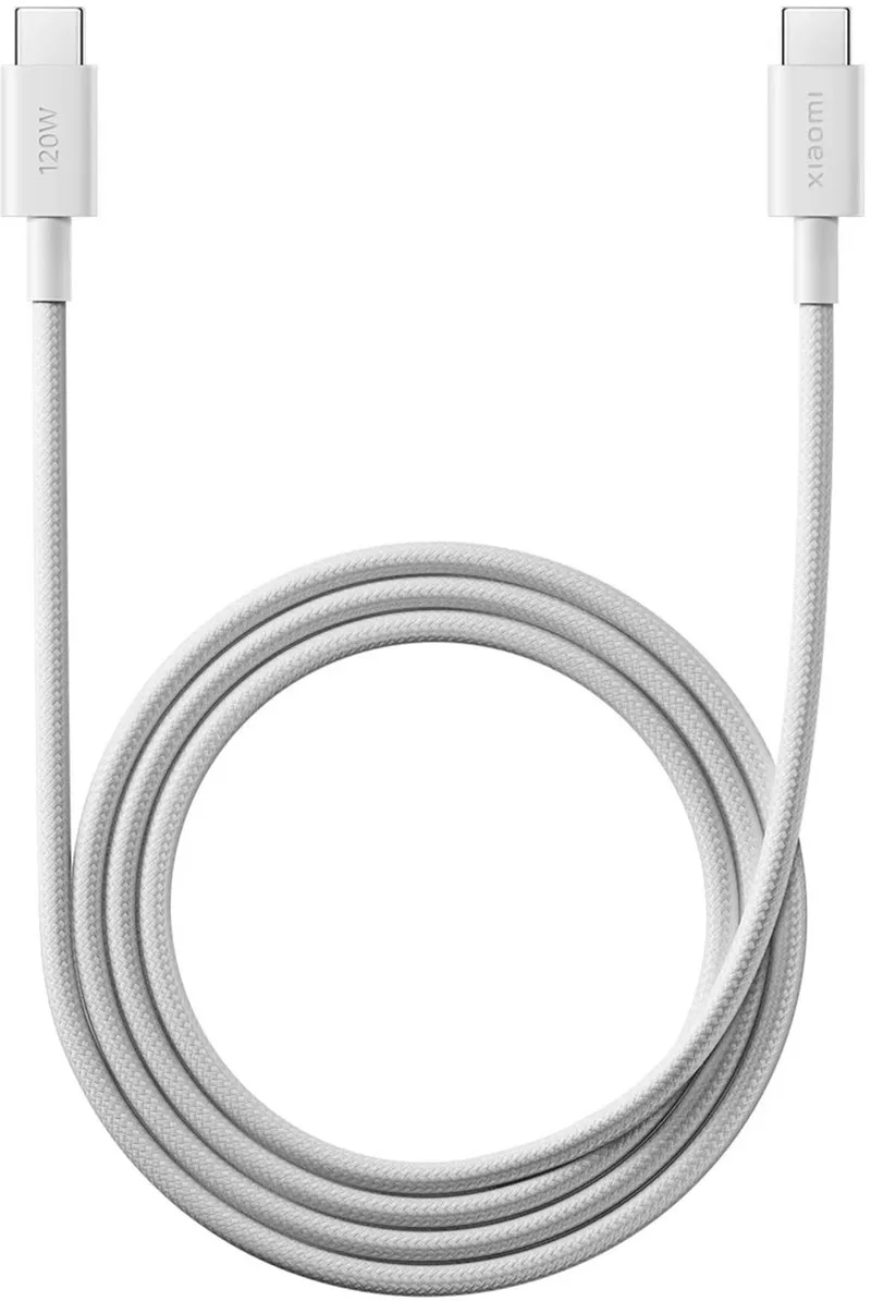 Originele Xiaomi USB-C naar USB-C Kabel - gevlochten kabel - 1 meter - 120W 6A van Xiaomi in Wit – productfoto