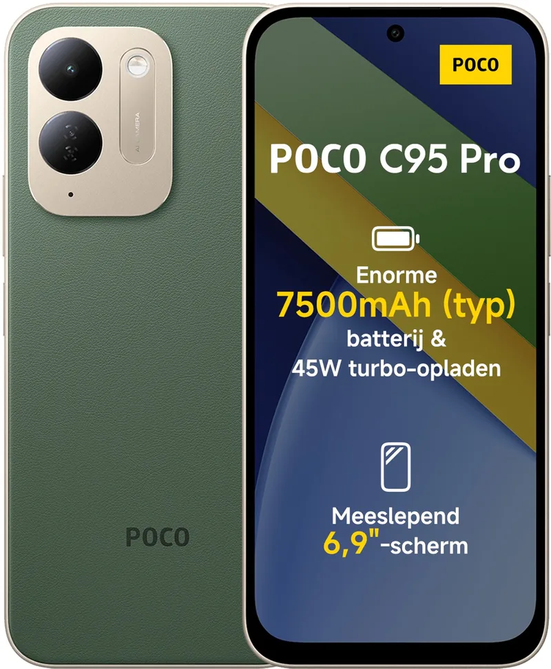 POCO C95 Pro - 6GB RAM - 128GB - 7500mAh batterij met 45W turbo-opladen - Aangedreven door 45W turbo-opladen - Meeslepend 6.9" display de Xiaomi en Vert – photo produit