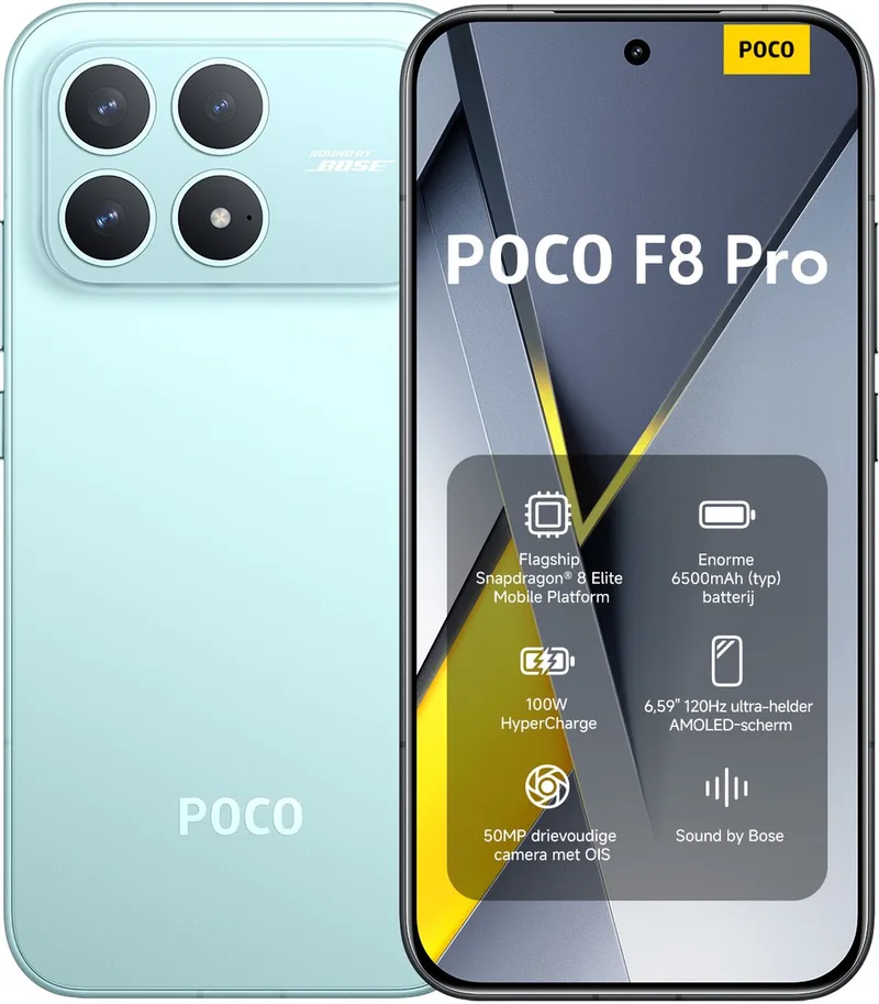 POCO F8 Pro - 12 GB RAM - 512 GB - Flagship Snapdragon® 8 Elite Mobile Platform - Enorme 6210 mAh (typ) batterij - 50 MP drievoudige camera met OIS fra Xiaomi i Blå – produktbillede