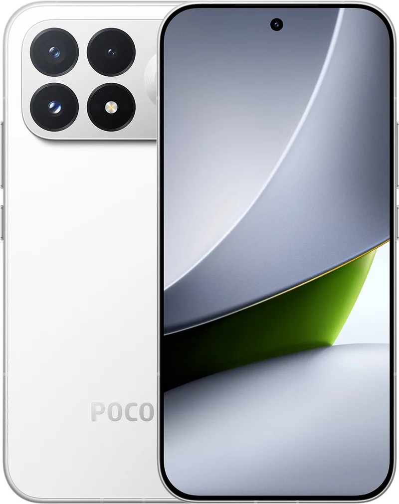 POCO F9 Pro - 12GB RAM - 512GB - Snapdragon® 8 Elite Gen 5 Mobile Platform - 6,59-inch 185 Hz ultrahelder AMOLED display- 100 W bekabelde en 50 W draadloze HyperCharge von Xiaomi in Weiß – Produktfoto