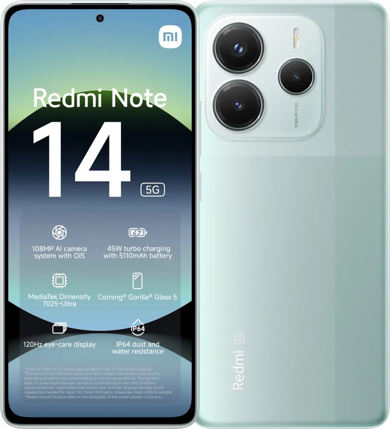 Redmi Note 14 - 5G - 8GB/256GB - Coral från Xiaomi i Grön – produktbild