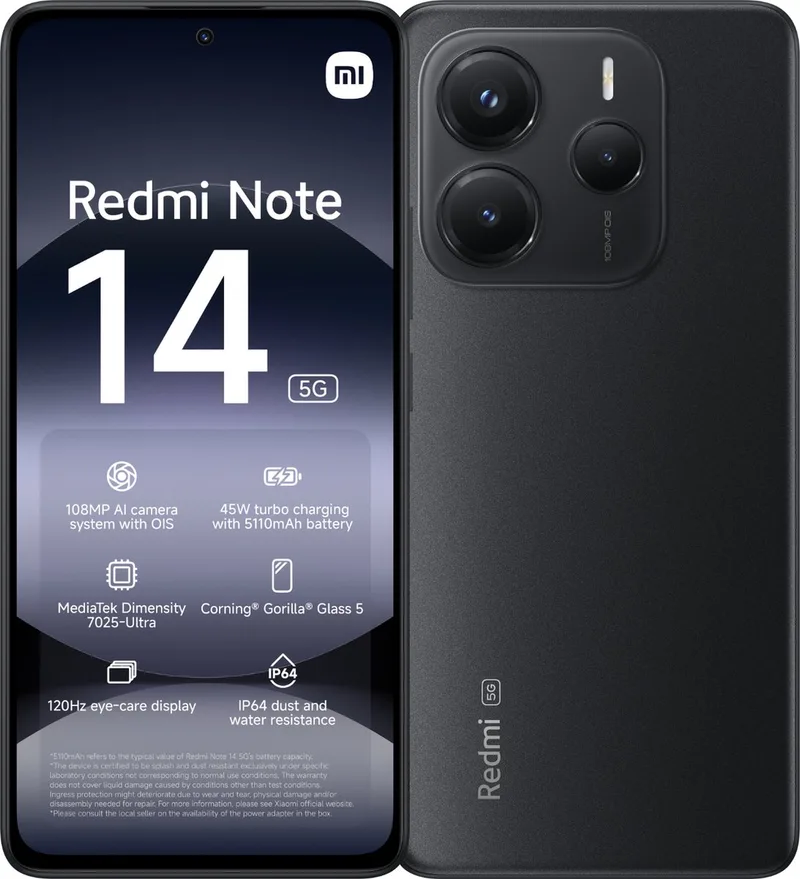Redmi Note 14 - 5G - 8GB/256GB - Midnight de Xiaomi en Noir – photo produit