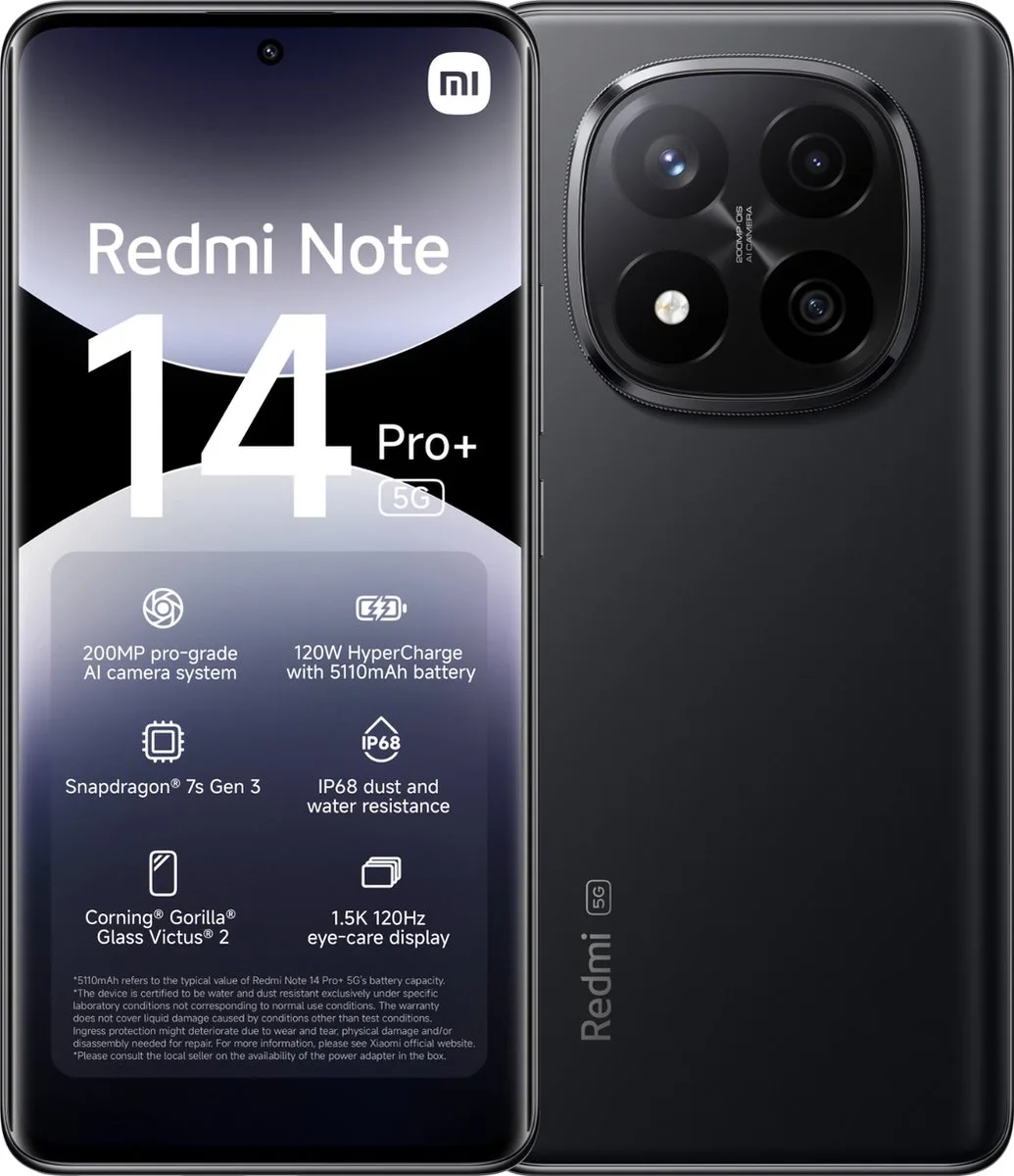 Redmi Note 14 Pro+ - 5G - 12GB/512GB - Midnight van Xiaomi in Zwart – productfoto