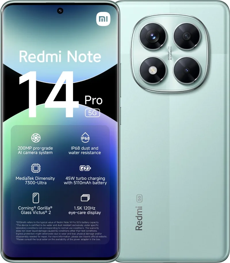 Redmi Note 14 Pro - 5G - 8GB/256GB - Coral van Xiaomi in Groen – productfoto