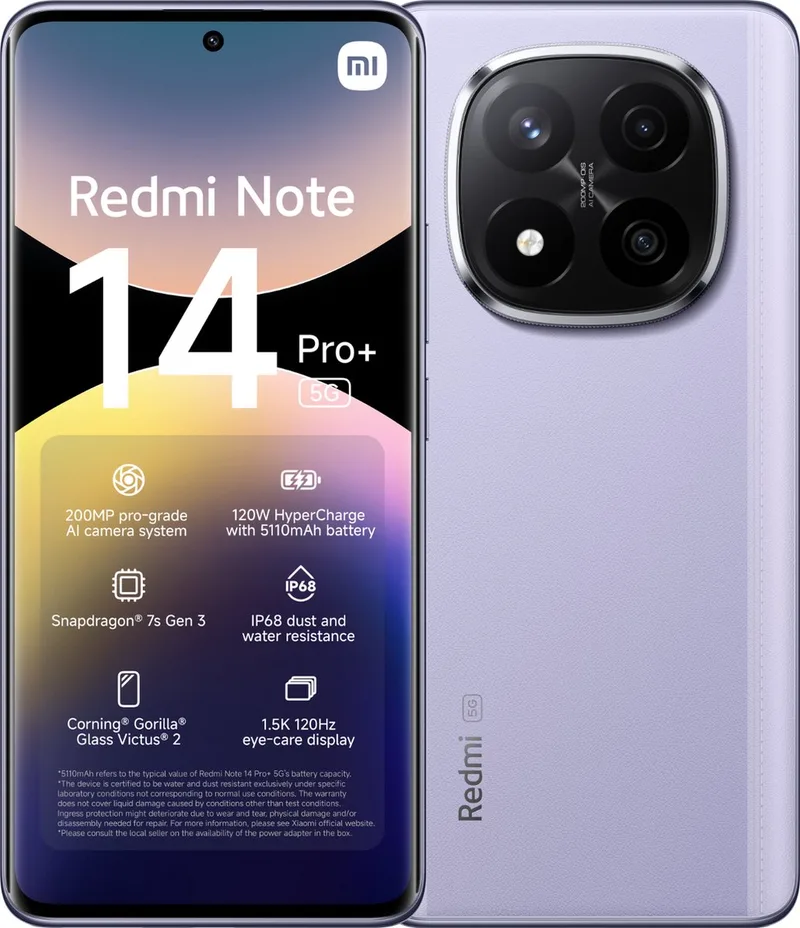 Redmi Note 14 Pro+ - 5G - 8GB/256GB - Lavender van Xiaomi in Paars – productfoto