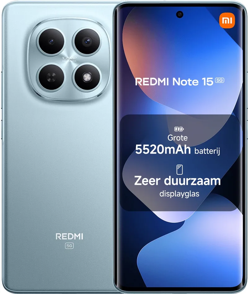 REDMI Note 15 5G - 8 GB RAM - 256 GB - 5520 mAh batterij met slank ontwerp - Robuust schermglas - IP65 stof- en waterbestendig fra Xiaomi i Blå – produktbillede