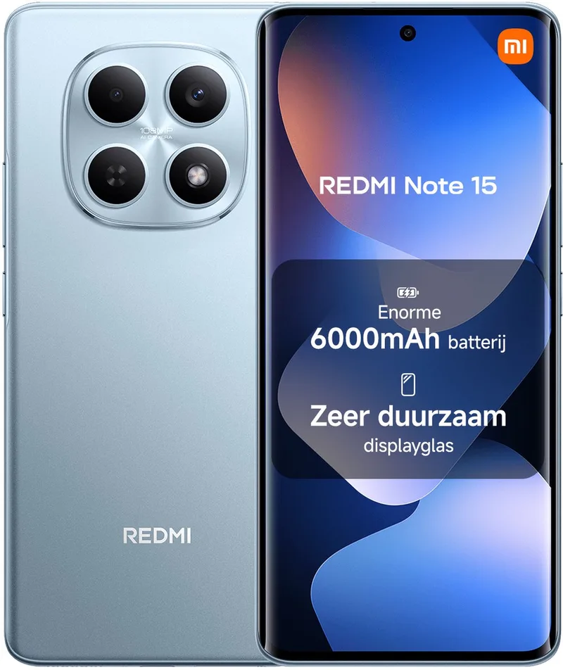 REDMI Note 15 - 8 GB RAM - 128 GB - Grote 6000mAh batterij - Robuust schermglas - IP64 stof- en waterbestendig från Xiaomi i Blå – produktbild