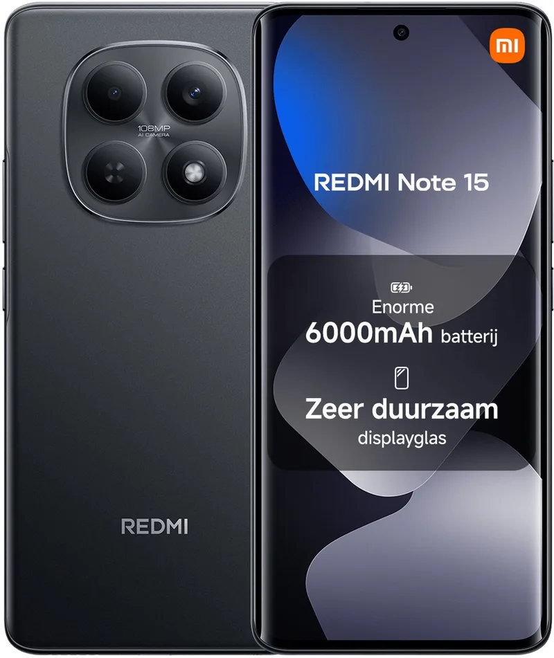 REDMI Note 15 - 8 GB RAM - 128 GB - Grote 6000mAh batterij - Robuust schermglas - IP64 stof- en waterbestendig från Xiaomi i Svart – produktbild