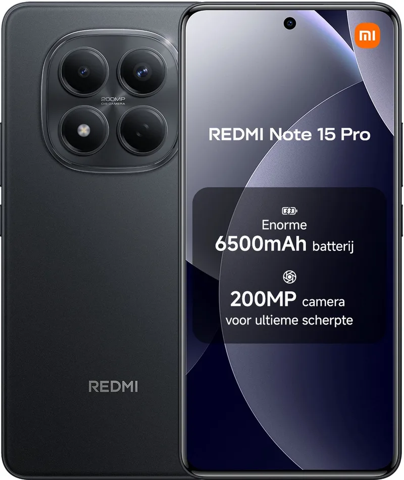 REDMI Note 15 Pro - 12 GB RAM - 512 GB - Enorme 6500mAh batterij - Nieuwe 200MP camera met ultieme scherpte - Corning® Gorilla® Glass Victus® 2 by Xiaomi in Black – product photo