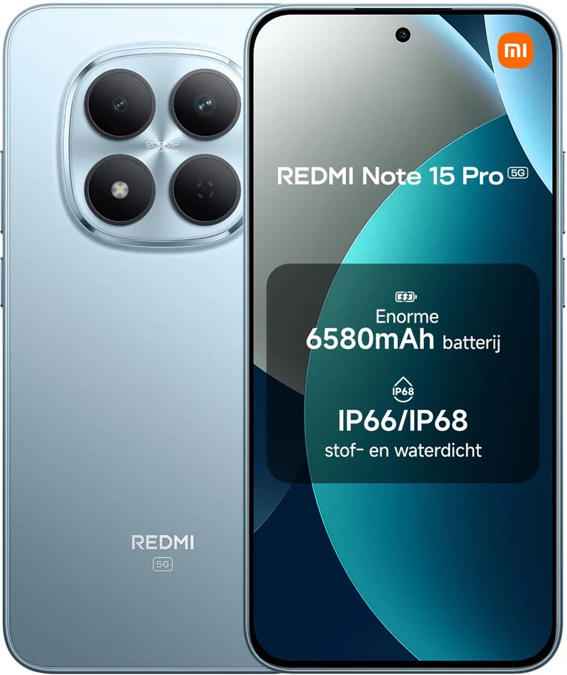REDMI Note 15 Pro 5G - 8 GB RAM - 256 GB - Enorme 6580mAh batterij - Nieuwe 200MP camera met ultieme scherpte - Corning® Gorilla® Glass Victus® 2 van Xiaomi in Blauw – productfoto