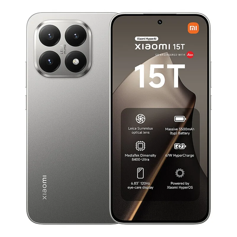 Xiaomi 15T Smartphone, 12+256 GB, Grau, 6,83 Zoll 120 Hz Augenschutz-Display, MediaTek Dimensity 8400-Ultra, 50 MP Leica Summilux-Objektiv, 5500 mAh, Titan, 2 Jahre Garantie eSIM, Dual-SIM, NFC van Xiaomi – productfoto