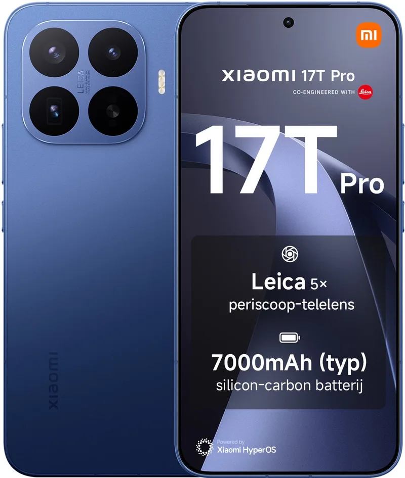 Xiaomi 17T Pro - 12GB RAM - 512GB - Leica 5x Telephoto - Leica Live Moment - 7000mAh (typ) silicon-carbon batterij by Xiaomi in Diepblauw – product photo
